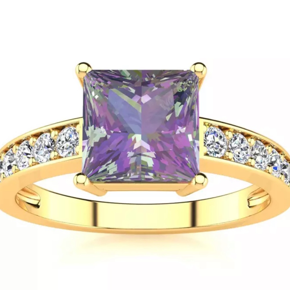 New Square Step Cut 1 7/8ct Mystic Topaz Diamond Ring in 14K Yellow Gold - Picture 9 of 16